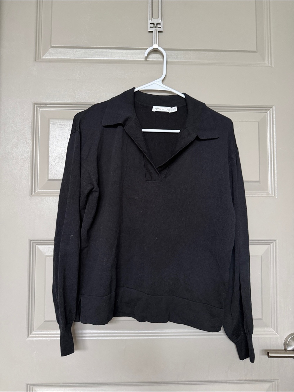 Peter Millar Black Long-Sleeve Collared Sweater